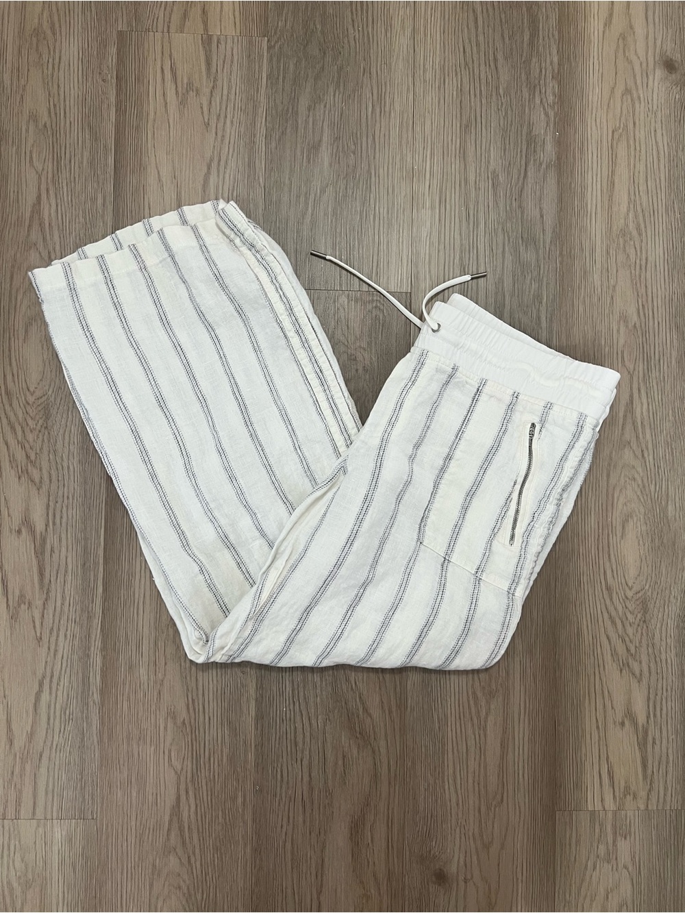 Athleta Cabo Tide Linen Wide Leg Pants White Gray Stripe Women’s 16 406735-00